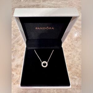 Pandora Circle of Pavé Clip Charm with Pandora Classic Cable Chain Necklace